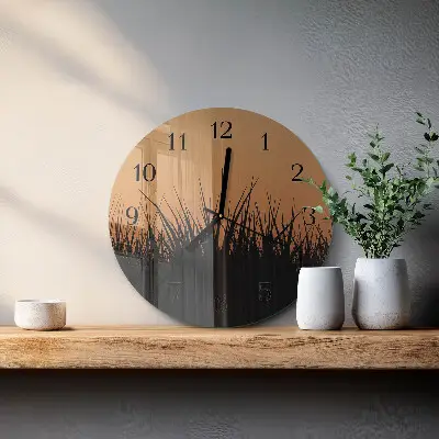 Kulaté skleněné hodiny na zeď Tráva