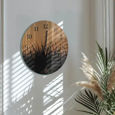 Kulaté skleněné hodiny na zeď Tráva
