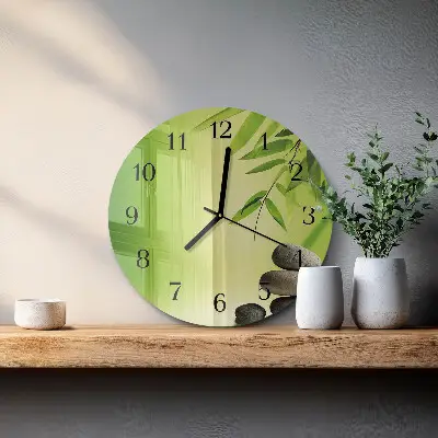 Nástěnné hodiny skleněné kulaté Bambusové kameny
