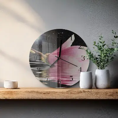 Kulaté skleněné hodiny na zeď Květ magnólie