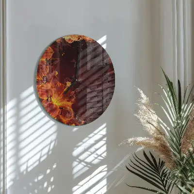 Nástěnné hodiny skleněné kulaté Květy ohně
