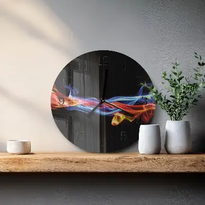 Kulaté skleněné hodiny na zeď Abstraktní kouř