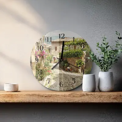 Kulaté skleněné hodiny na stěnu Květinová alej