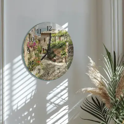 Kulaté skleněné hodiny na stěnu Květinová alej