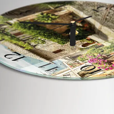 Kulaté skleněné hodiny na stěnu Květinová alej
