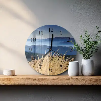 Kulaté skleněné hodiny na zeď Hory trávy