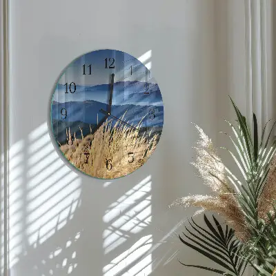 Kulaté skleněné hodiny na zeď Hory trávy