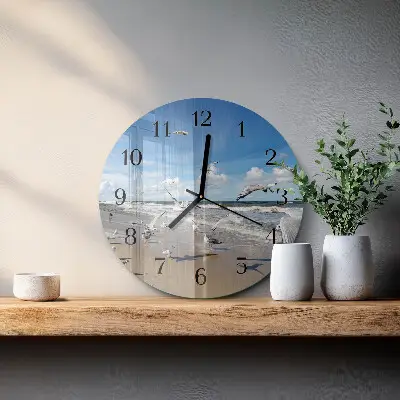 Hodiny s fotkou skleněné kulaté Rackové na pláži