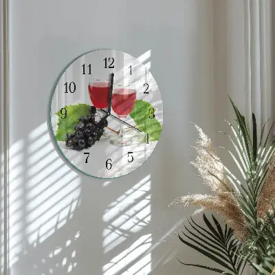 Nástěnné hodiny skleněné kulaté Hrozny na víno