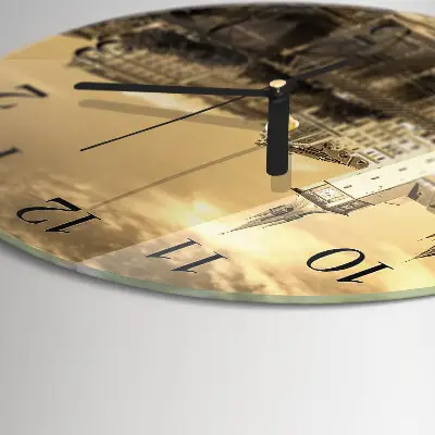 Kulaté skleněné hodiny na zeď Hrad v sépiovém odstínu