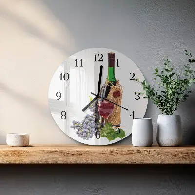 Kulaté skleněné hodiny na stěnu Hrozny na víno