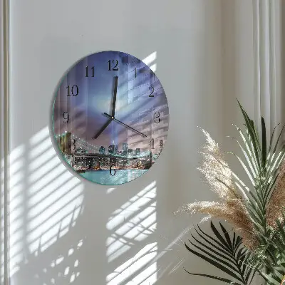 Nástěnné hodiny skleněné kulaté Noční horizont