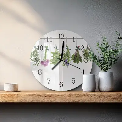 Hodiny s fotkou skleněné kulaté Bylinky