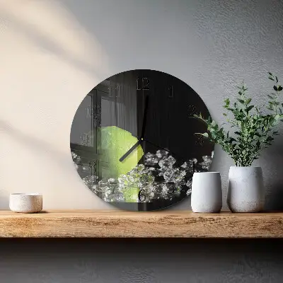 Kulaté skleněné hodiny na zeď Uhličitan vápenatý