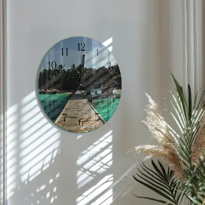 Hodiny s fotkou skleněné kulaté Mořské palmy