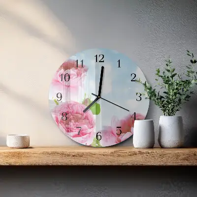 Nástěnné hodiny skleněné kulaté Pivoňky