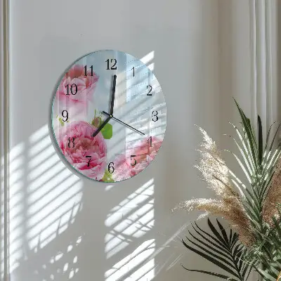 Nástěnné hodiny skleněné kulaté Pivoňky