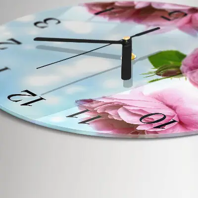 Nástěnné hodiny skleněné kulaté Pivoňky
