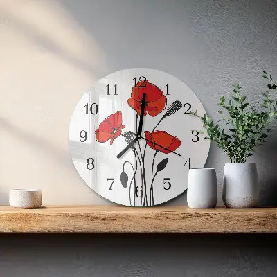 Kulaté skleněné hodiny na zeď Mák