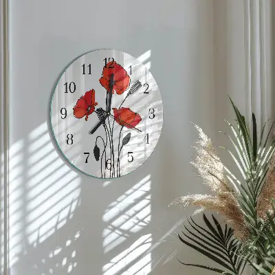 Kulaté skleněné hodiny na zeď Mák