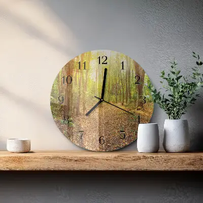 Hodiny s fotkou skleněné kulaté Lesní cesta