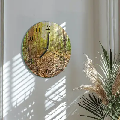 Hodiny s fotkou skleněné kulaté Lesní cesta