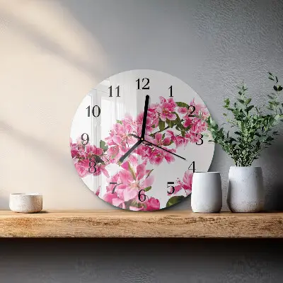 Kulaté skleněné hodiny na zeď Květiny