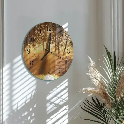 Hodiny na skle kulaté Stromy v mlze