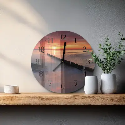 Hodiny s fotkou skleněné kulaté Slunce moře