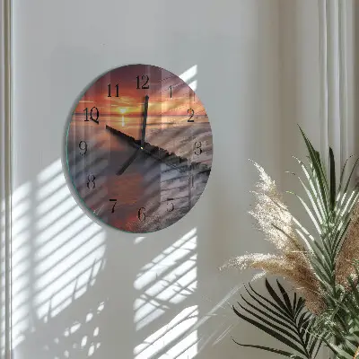 Hodiny s fotkou skleněné kulaté Slunce moře