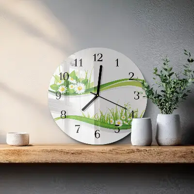 Kulaté skleněné hodiny na zeď Sedmikráska
