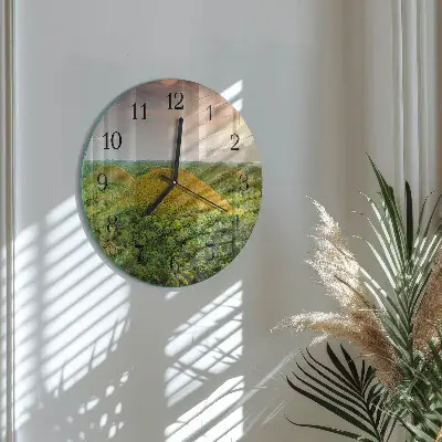 Kulaté skleněné hodiny na stěnu Krajina