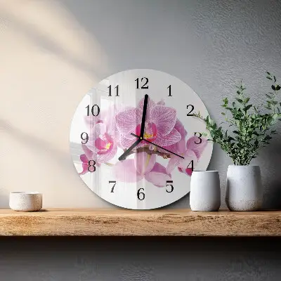 Hodiny s fotkou skleněné kulaté Orchideje