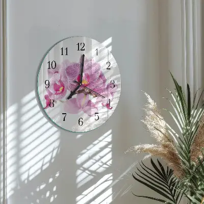 Hodiny s fotkou skleněné kulaté Orchideje
