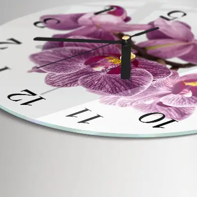 Hodiny s fotkou skleněné kulaté Orchideje