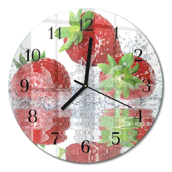 Nástěnné hodiny skleněné kulaté Jahody