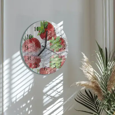 Nástěnné hodiny skleněné kulaté Jahody