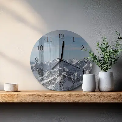 Kulaté skleněné hodiny na stěnu Hory