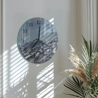 Kulaté skleněné hodiny na stěnu Hory