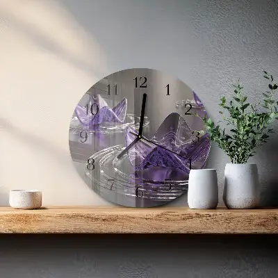 Kulaté skleněné hodiny na zeď Skleněné květiny