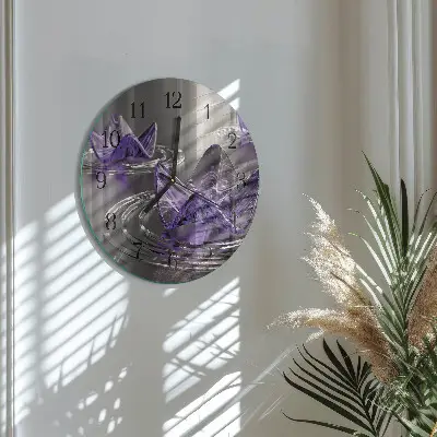 Kulaté skleněné hodiny na zeď Skleněné květiny