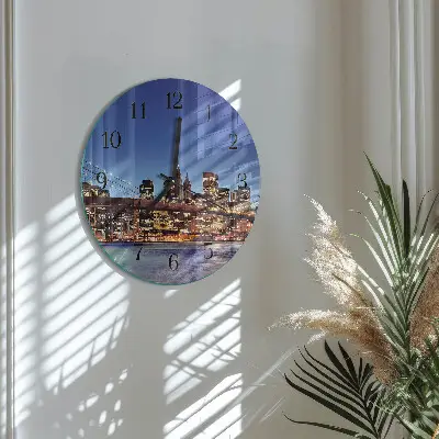 Nástěnné hodiny skleněné kulaté Horizontální most