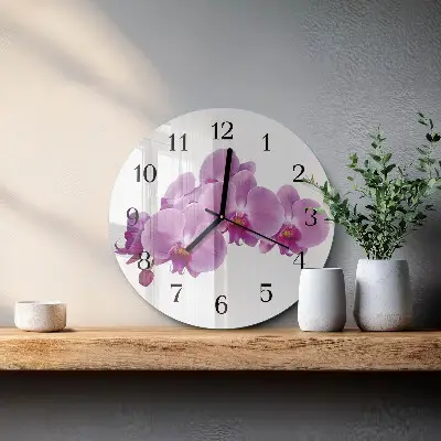 Hodiny na skle kulaté Orchidej