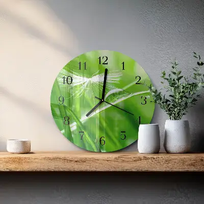 Kulaté skleněné hodiny na stěnu Tráva