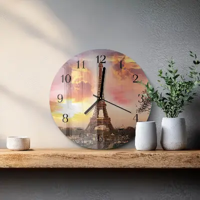 Nástěnné hodiny skleněné kulaté Eiffelova věž v Paříži