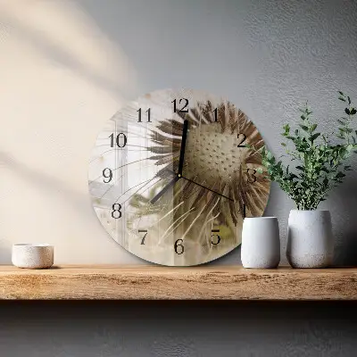 Nástěnné hodiny skleněné kulaté Pampeliška