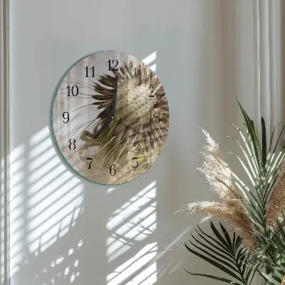 Nástěnné hodiny skleněné kulaté Pampeliška