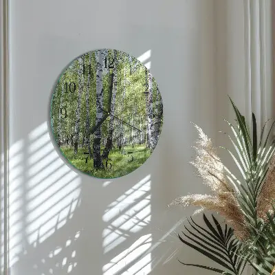 Hodiny na skle kulaté Březový les