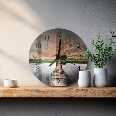 Kulaté skleněné hodiny na stěnu Most na louce
