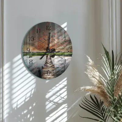 Kulaté skleněné hodiny na stěnu Most na louce